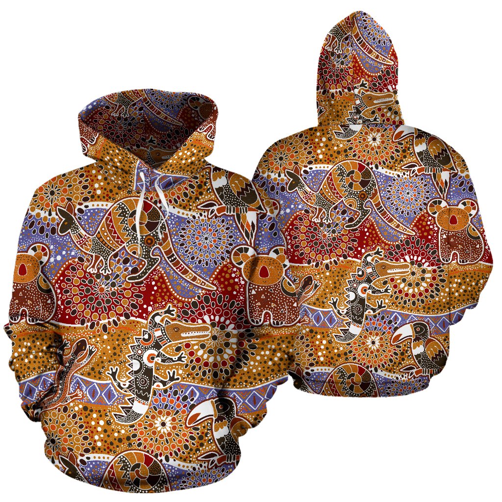 Aboriginal Hoodie, Kangaroo Koala Crocodile Patterns - Vibe Hoodie Shop