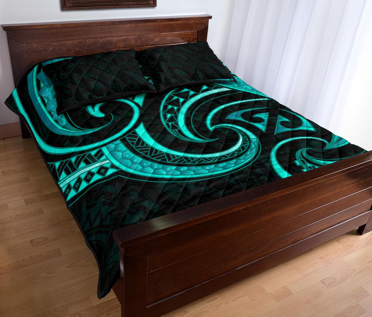 New Zealand Maori Mangopare Quilt Bed Set Polynesian - Turquoise - Vibe Hoodie Shop