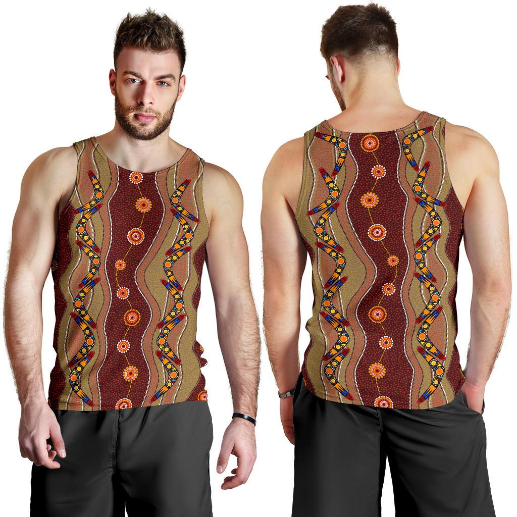 Men Tank Top - Aboriginal Dot Painting Mens Tank Boomerang Pattern - Vibe Hoodie Shop