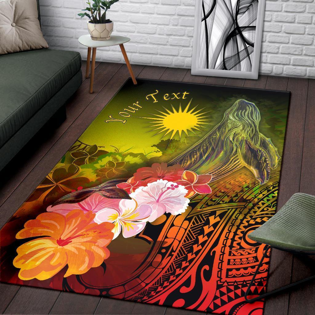 Marshall Islands Custom Personalised Area Rug - Humpback Whale with Tropical Flowers (Yellow) - Vibe Hoodie Shop