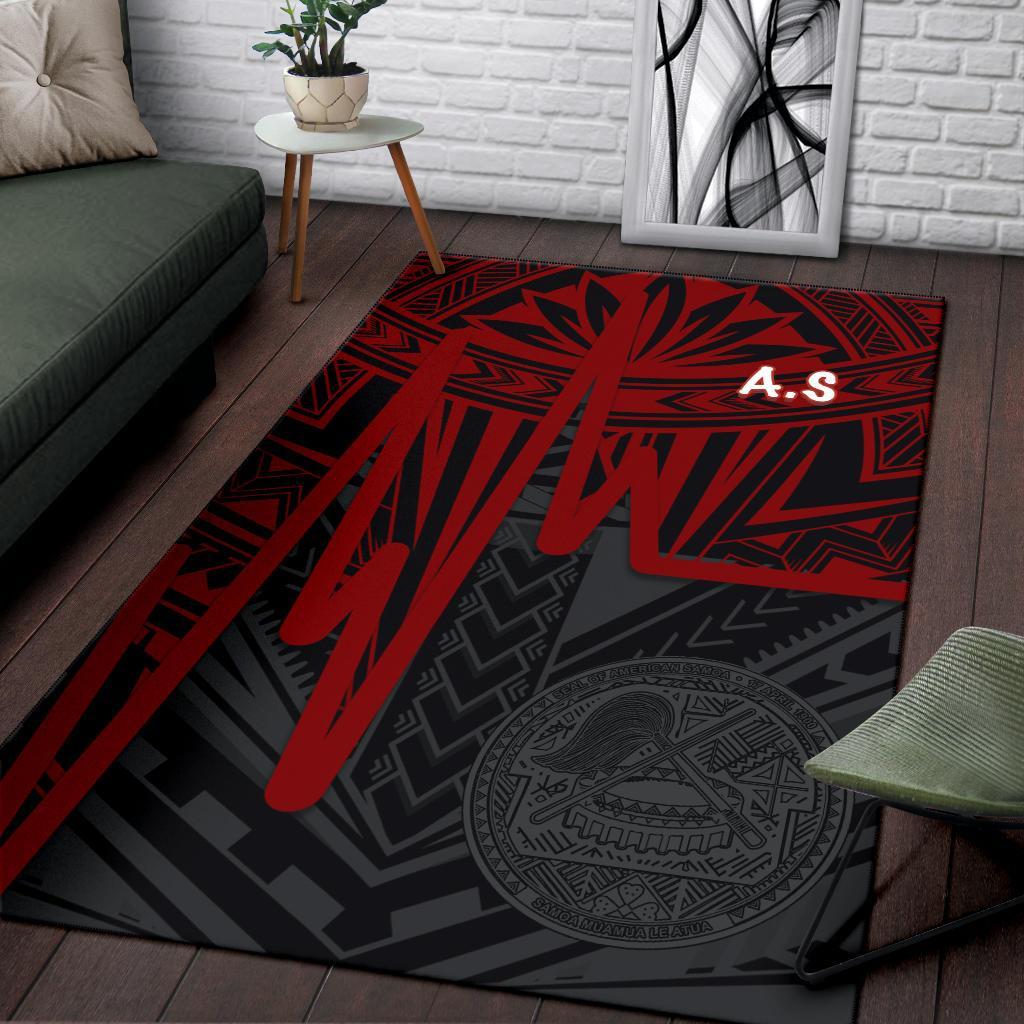 American Samoa Area Rug - Seal With Polynesian Pattern Heartbeat Style (Red) - Vibe Hoodie Shop