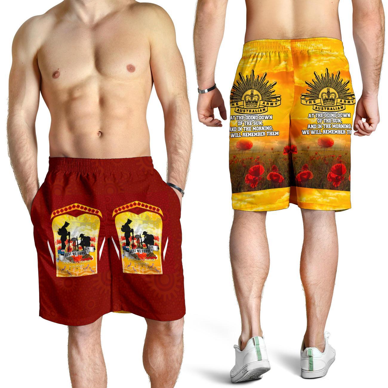 ANZAC All Over Print Men's Shorts - Lest We Forget Aboriginal Version - Vibe Hoodie Shop