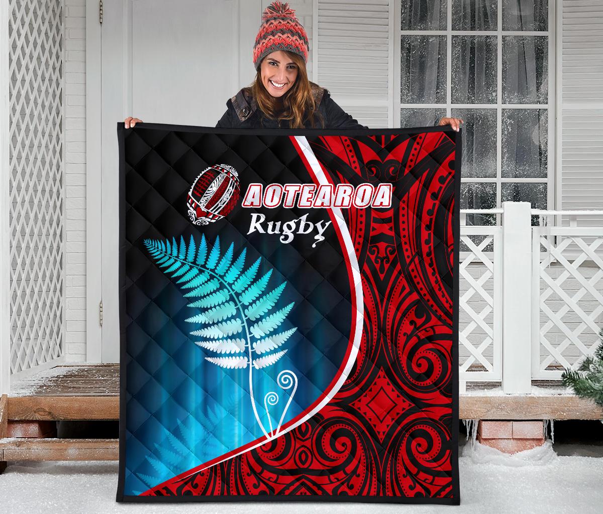 Aotearoa Rugby Black Maori Premium Quilt Kiwi and Silver Fern New Zealand - Vibe Hoodie Shop