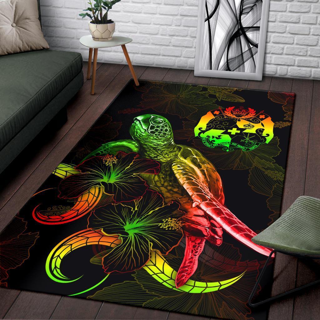 Tonga Polynesian Area Rugs - Turtle With Blooming Hibiscus Reggae - Vibe Hoodie Shop