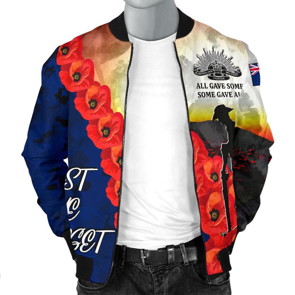 ANZAC Lest We Forget Men's Bomber Jacket - All Gave Some, Some Gave All - - Vibe Hoodie Shop