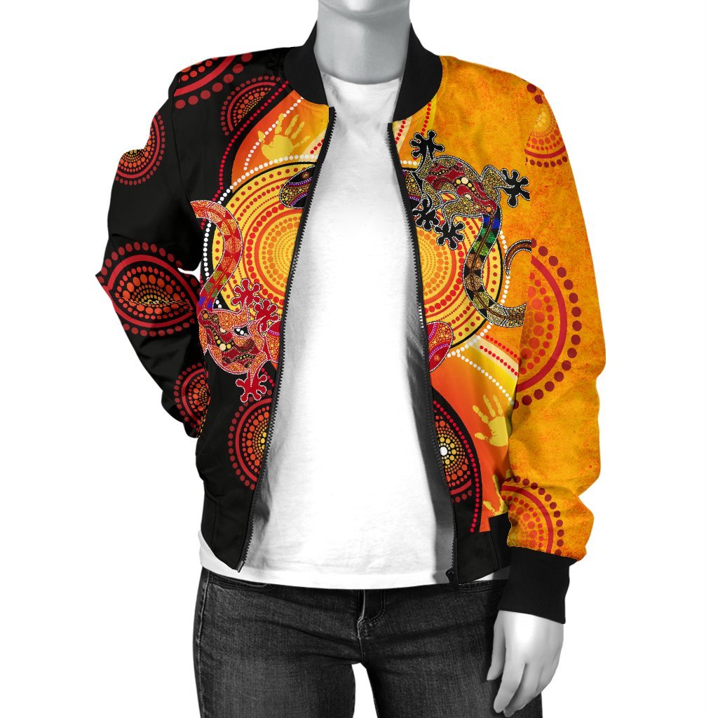 Aboriginal Women's Bomber Jacket - Couple Aboriginal Lizards - Vibe Hoodie Shop