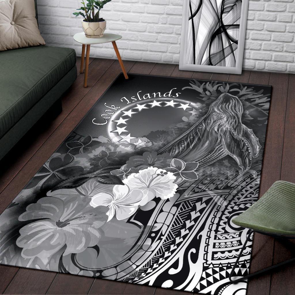 Cook Islands Area Rug - Humpback Whale with Tropical Flowers (White) - Vibe Hoodie Shop