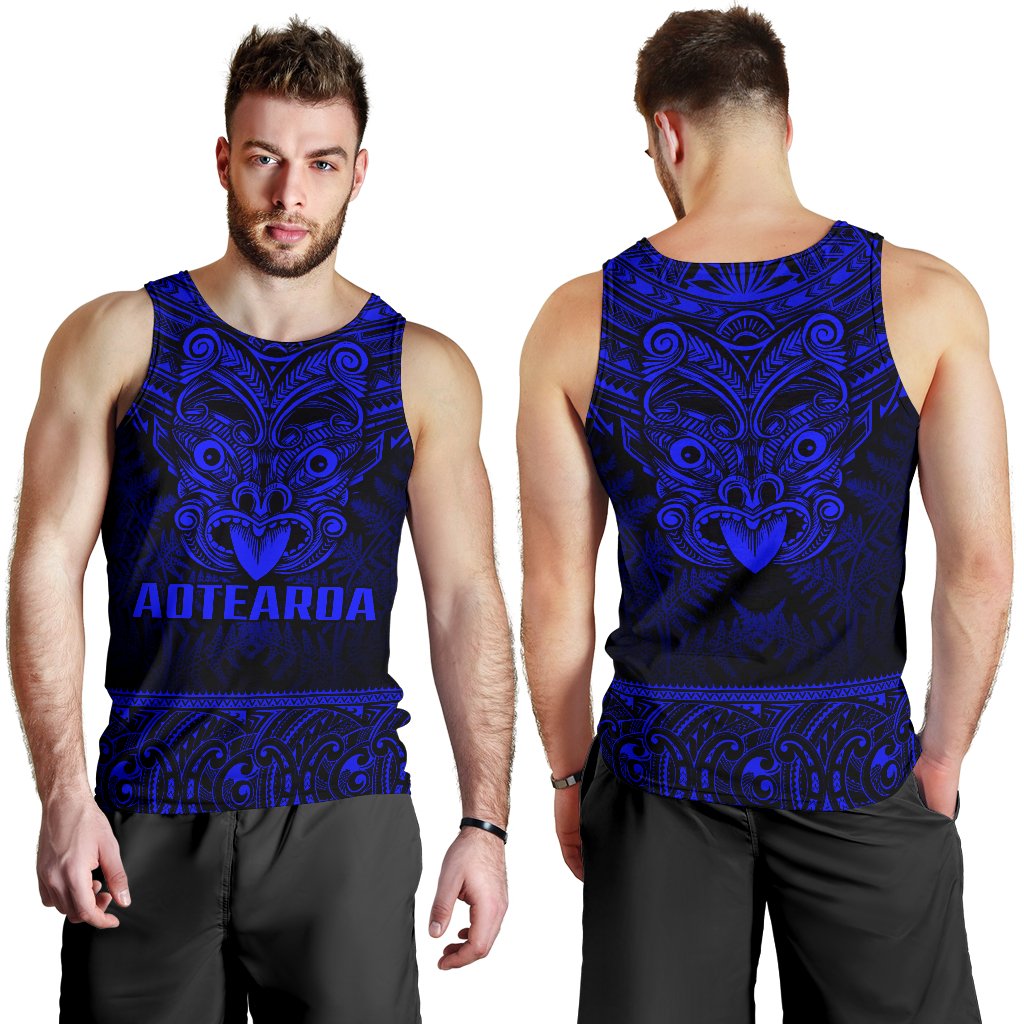 New Zealand Rugby Men's Tank Top Maori Haka - Silver Fern (Blue) - Vibe Hoodie Shop