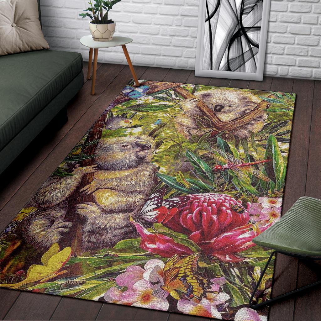 Koala Area Rug - 3D Koala with Waratah Flower Rug - Vibe Hoodie Shop