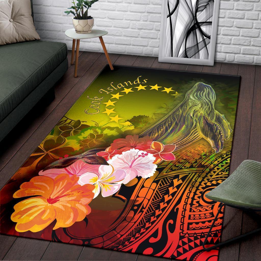 Cook Islands Area Rug - Humpback Whale with Tropical Flowers (Yellow) - Vibe Hoodie Shop