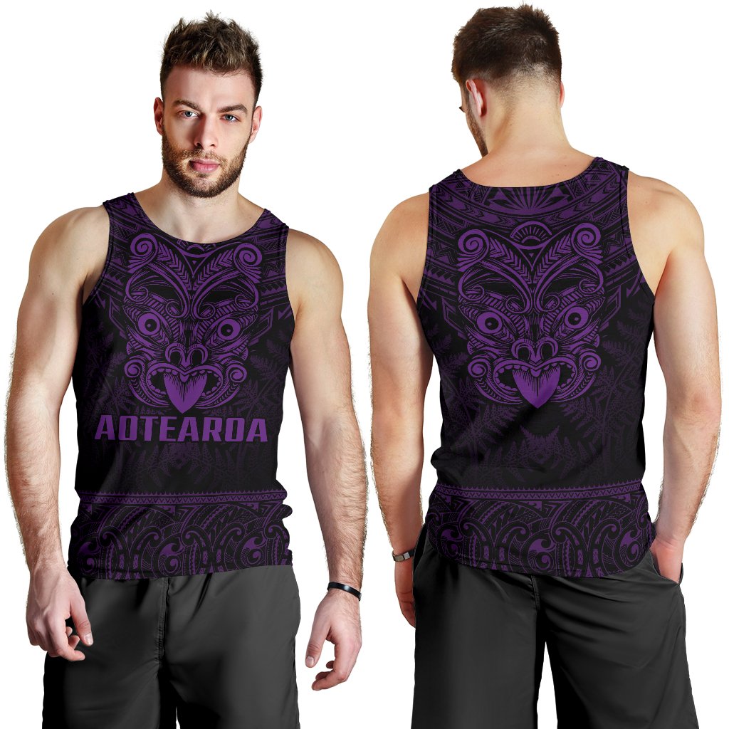 New Zealand Rugby Men's Tank Top Maori Haka - Silver Fern (Purple) - Vibe Hoodie Shop