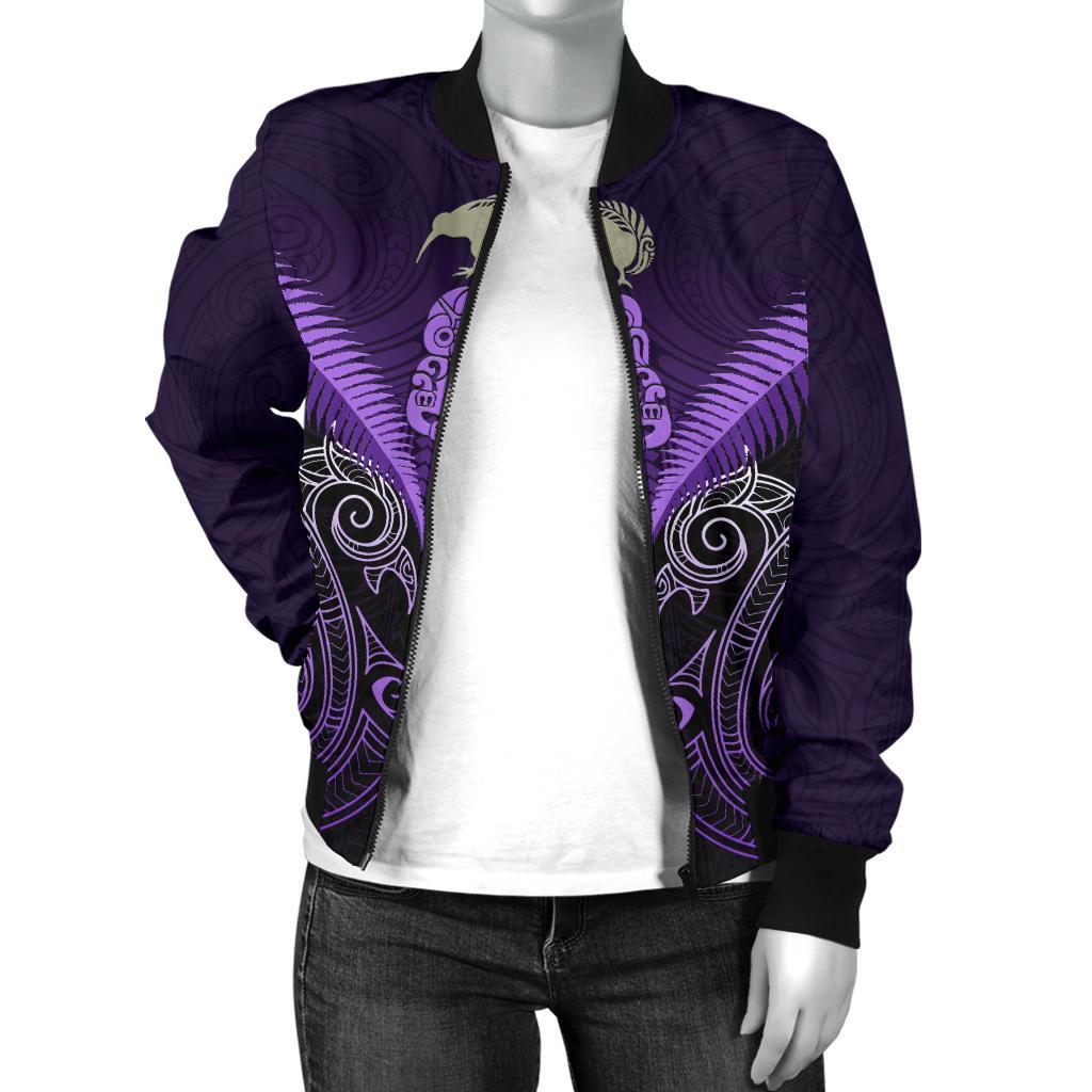 Maori Manaia New Zealand Women Bomber Jacket Purple - Vibe Hoodie Shop