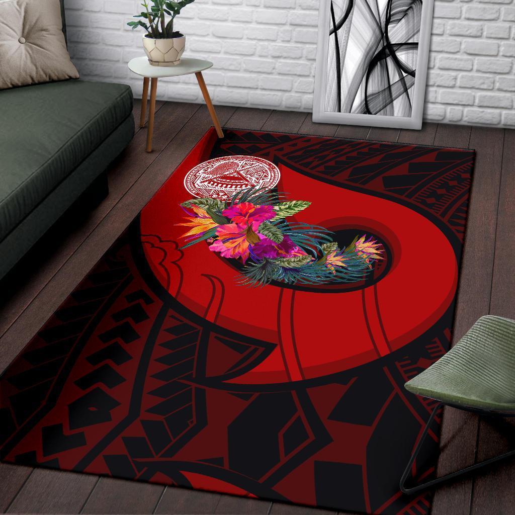 American Samoa Area Rug - Polynesian Hook And Hibiscus (Red) - Vibe Hoodie Shop