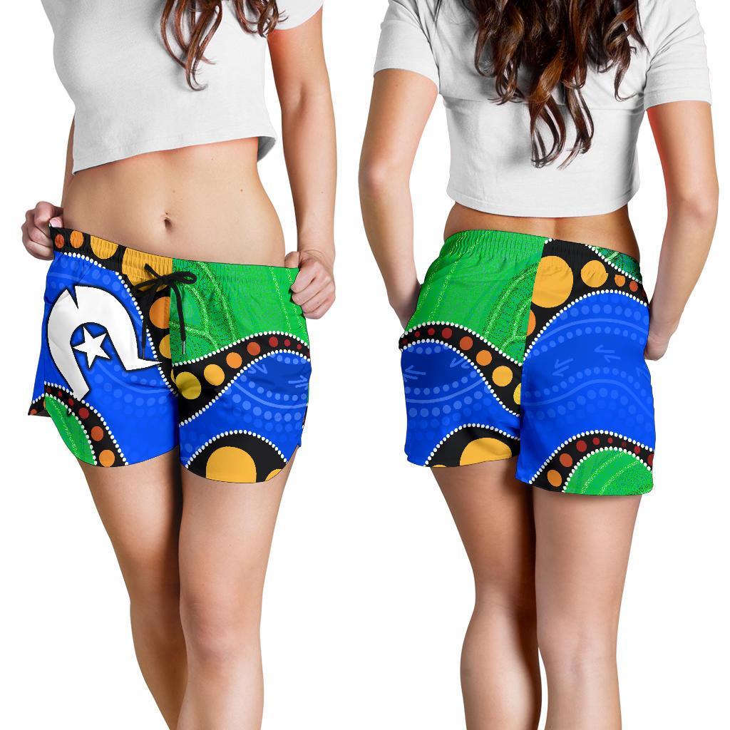 torres-strait-islands-all-over-print-womens-shorts-flag-with-aboriginal-patterns