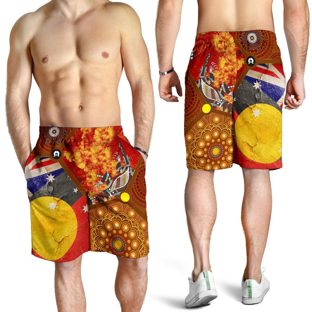 Shorts - Aboriginal Dot Painting and Flags, Crocodile - Vibe Hoodie Shop