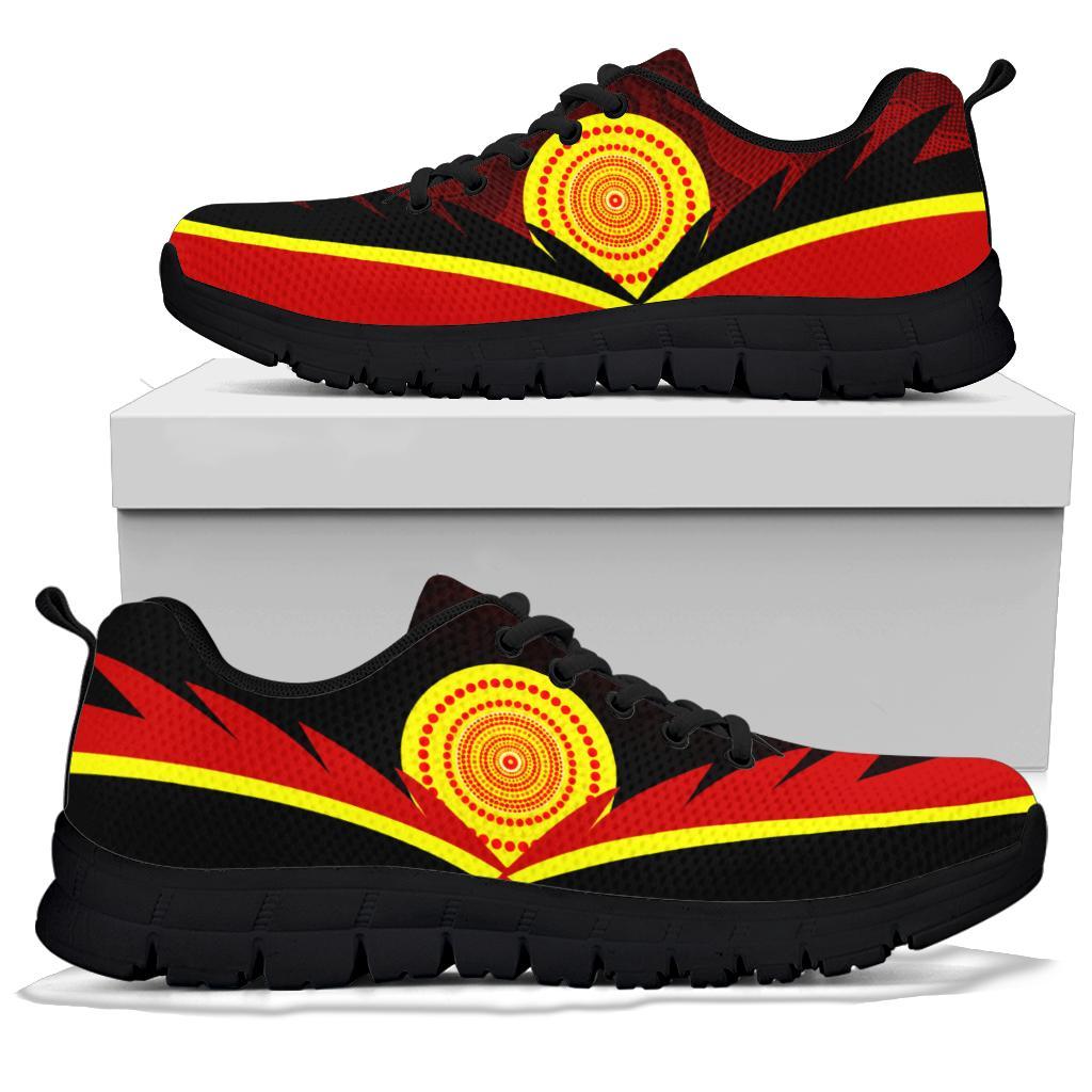 Aboriginal Sneakers - Indigenous Flag With Footprint Hand Art - Vibe Hoodie Shop