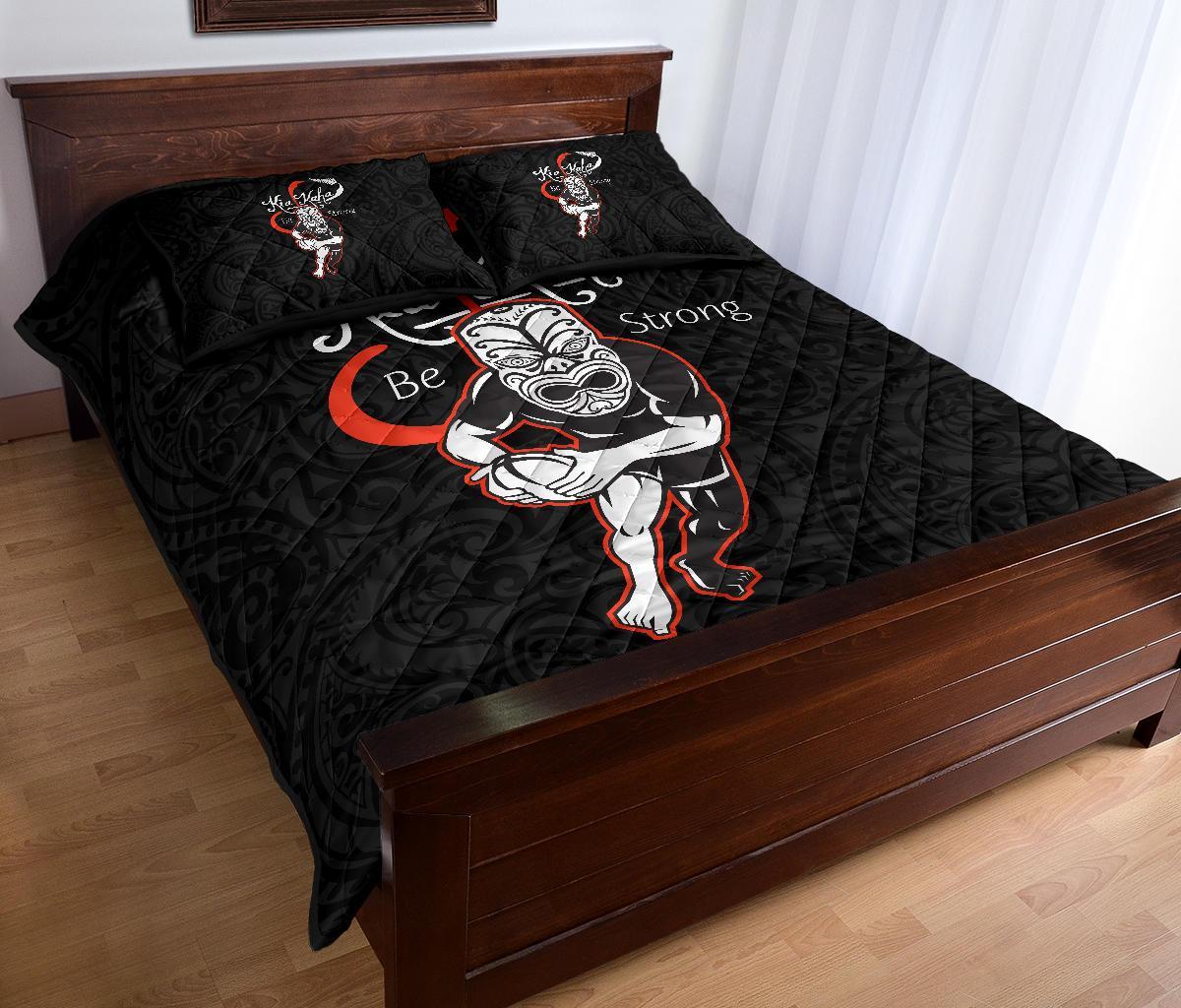 Rugby Kia Kaha Be Strong New Zealand Quilt Bed Set - Black Version 2 - Vibe Hoodie Shop