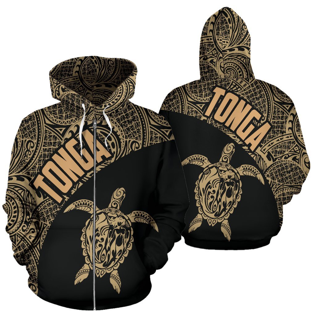 Zip Up Hoodie Tonga Turtle Mermaid Polynesian Wave - Gold Version - Vibe Hoodie Shop