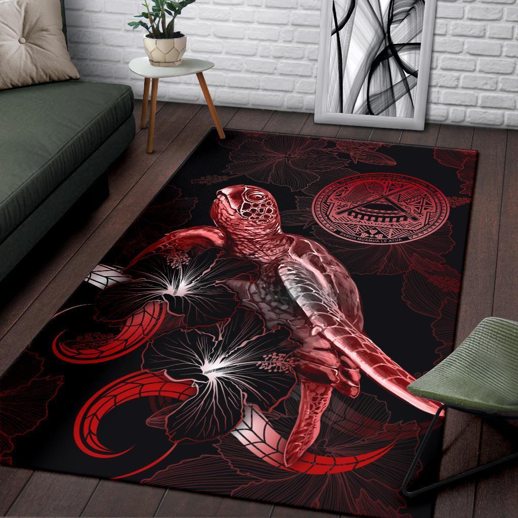 American Samoa Polynesian Area Rugs - Turtle With Blooming Hibiscus Red - Vibe Hoodie Shop