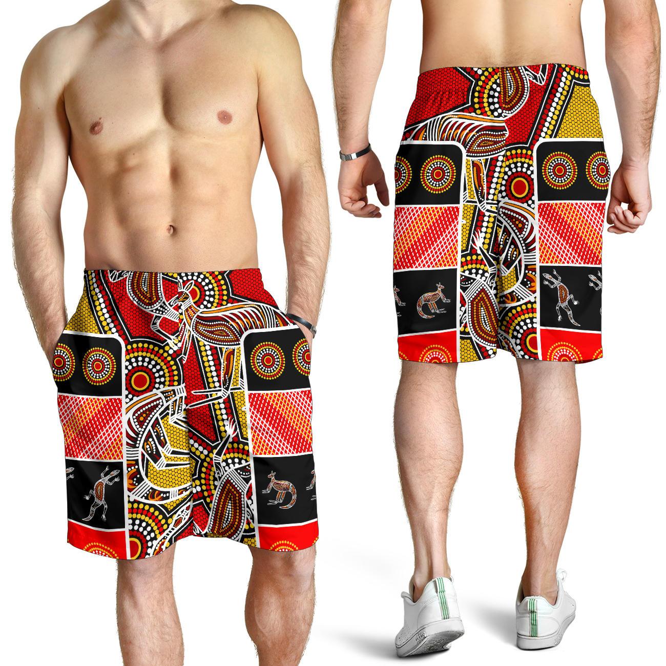 Aboriginal Men's Shorts, Kangaroo Dot Painting Patterns - Vibe Hoodie Shop