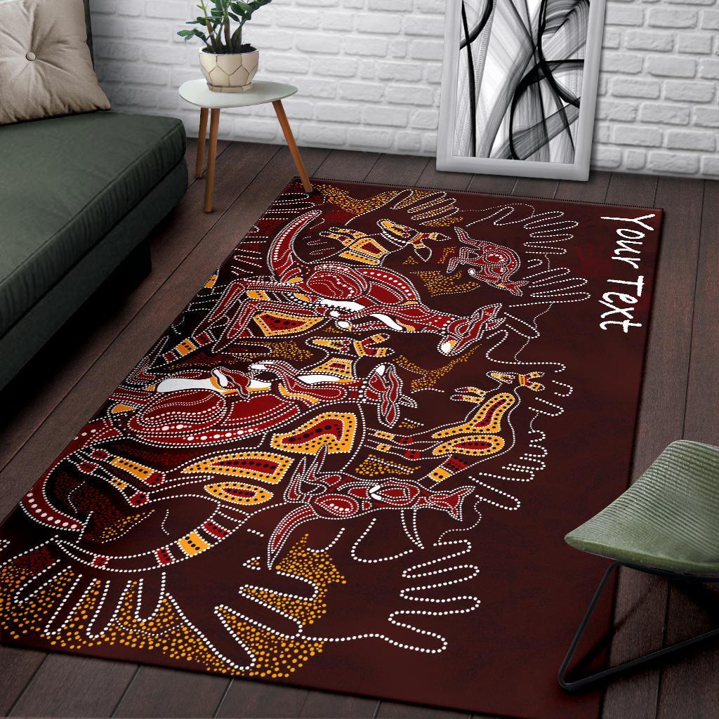 Custom Aboriginal Area Rug - Kangaroo family with Hand Art - Vibe Hoodie Shop