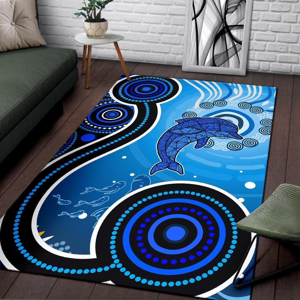 Aussie Aboriginal Area Rug Dolphin And Aboriginal Dot Patterns - Vibe Hoodie Shop