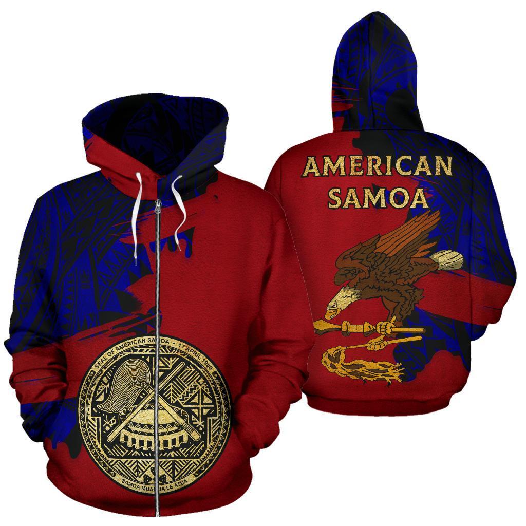 American Samoa Coat Of Arms Special All Over Zip Hoodie Red - Vibe Hoodie Shop