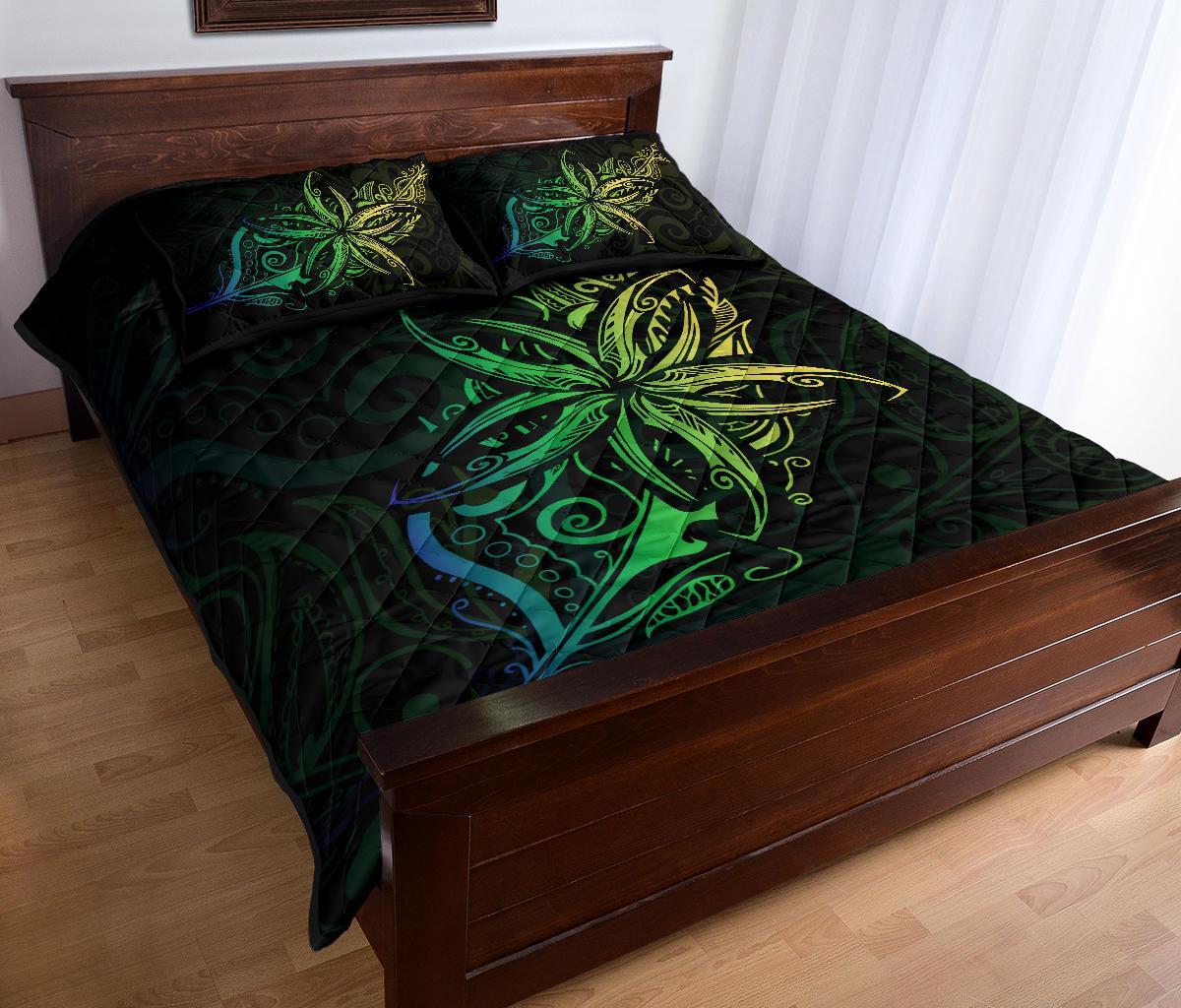 New Zealand Light Silver Fern X Frangipani Tattoo Quilt Bedding Sets - Green - Vibe Hoodie Shop