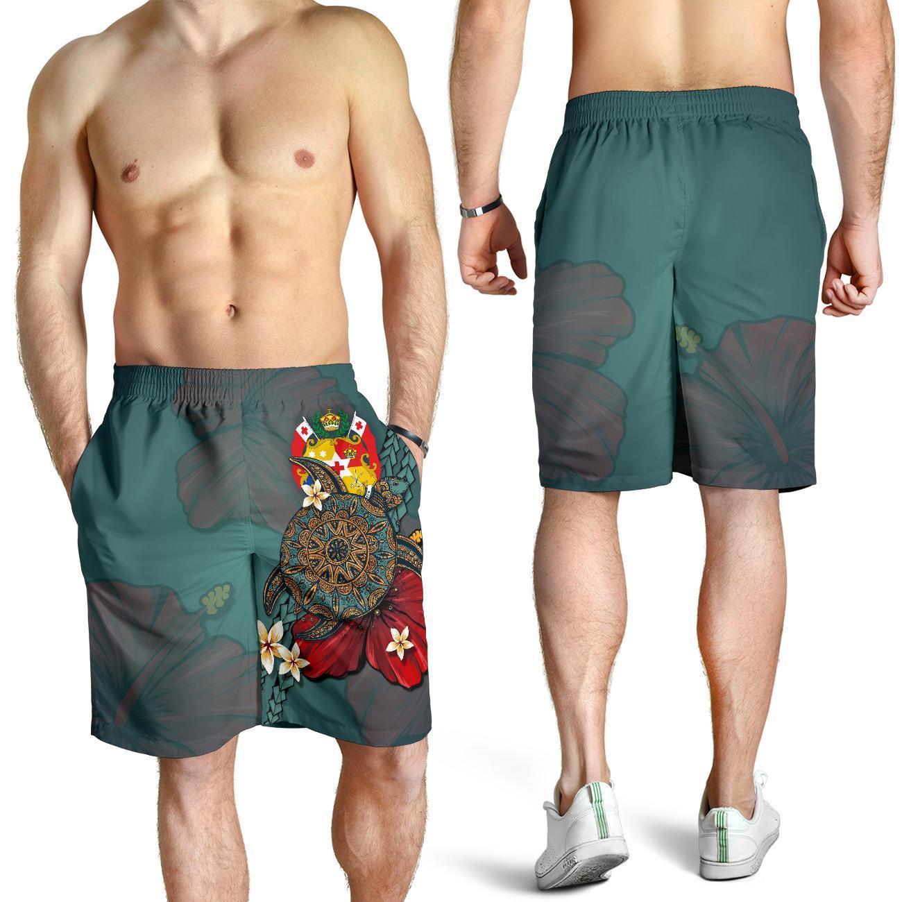 Tonga Shorts Men - Blue Turtle Tribal - Vibe Hoodie Shop