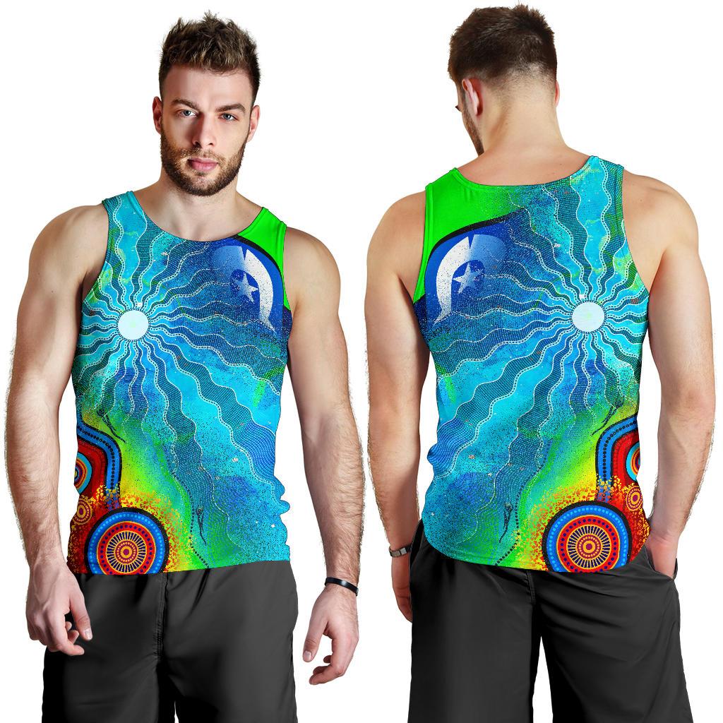 Men's Tank Top - Torres Strait Islanders Flag with Aboriginal Patterns Mens Tank - Vibe Hoodie Shop