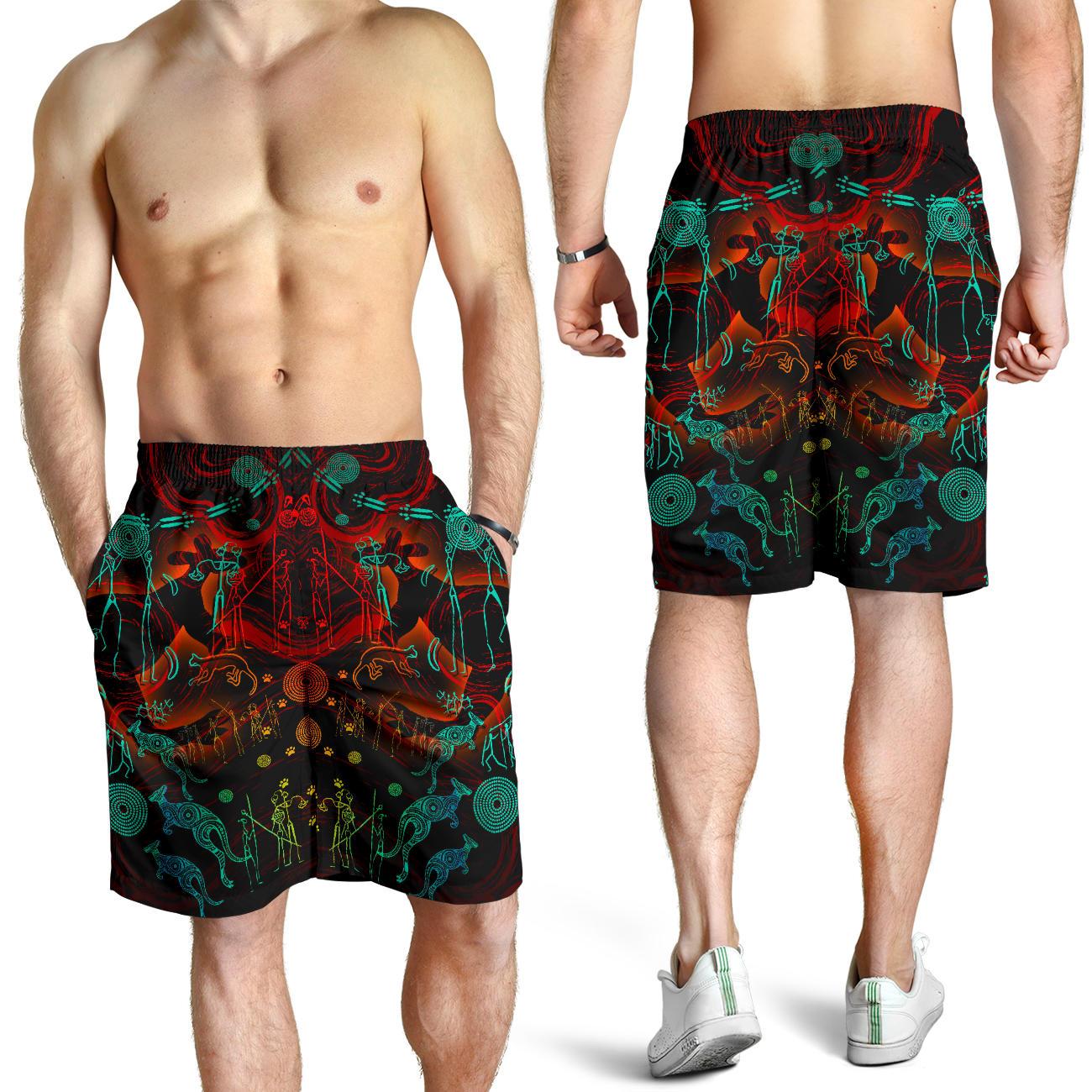 Men's Shorts, Kangaroo Adults Indigenous Art - Vibe Hoodie Shop