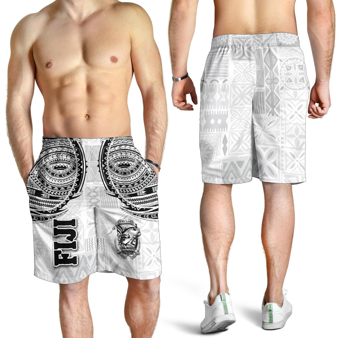 Fiji Tavua Rugby Tapa Men Shorts Polynesian White - Vibe Hoodie Shop