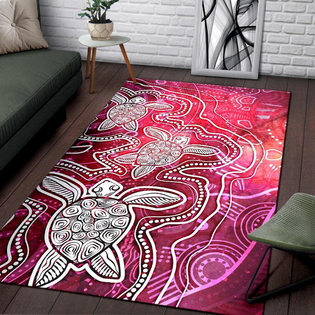 Aboriginal Area Rug - Sea Turtle With Indigenous Patterns (Pink) - Vibe Hoodie Shop