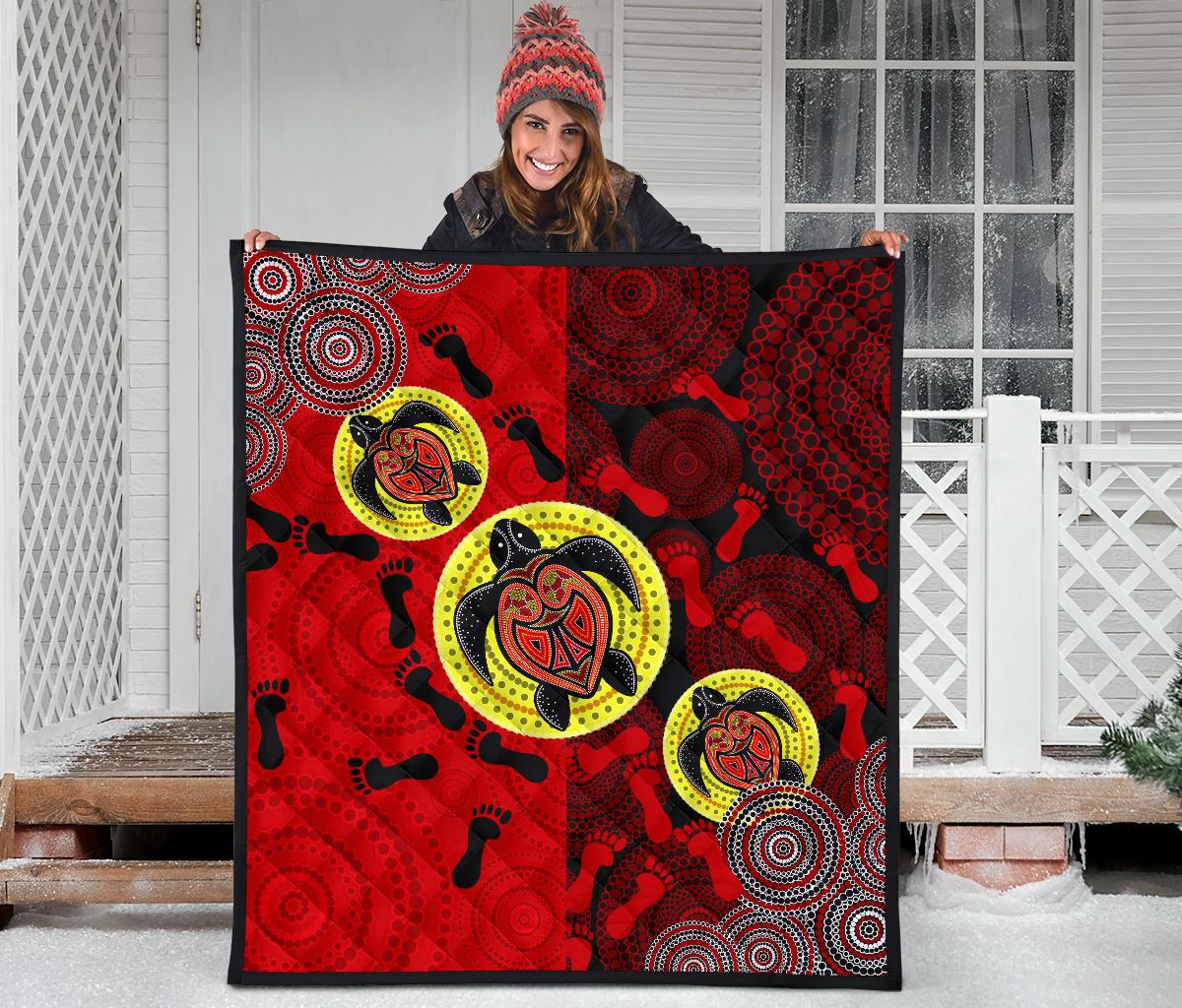 Premium Quilt - Aboriginal Dot Painting Quilt Turtle - Vibe Hoodie Shop