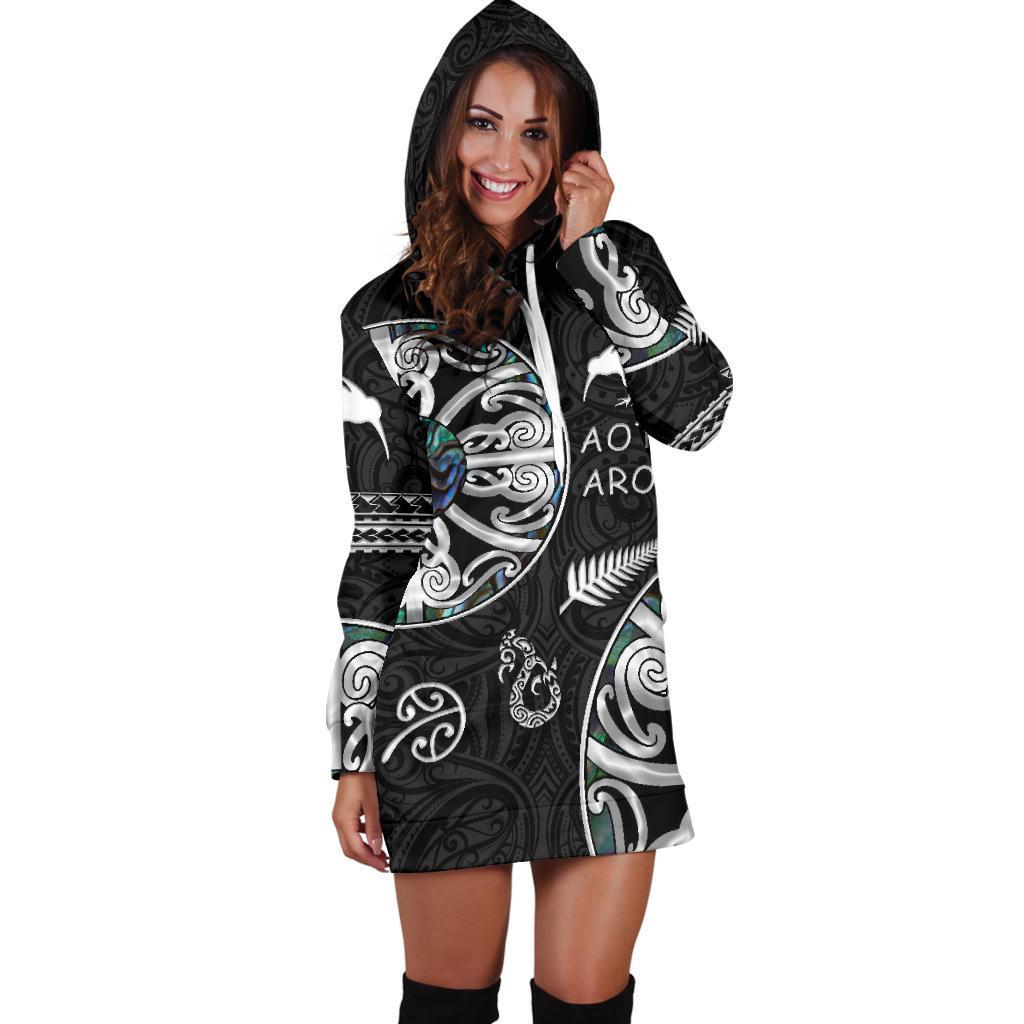 New Zealand Aotearoa Women Hoodie Dress, Maori Mangopare Paua Shell - Vibe Hoodie Shop