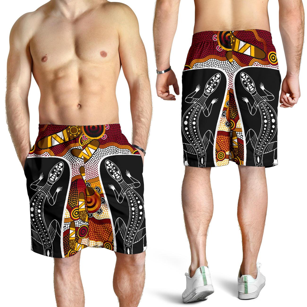 Aboriginal Shorts, Lizard Patterns Boomerang Indigenous Dot Painting Men - Vibe Hoodie Shop