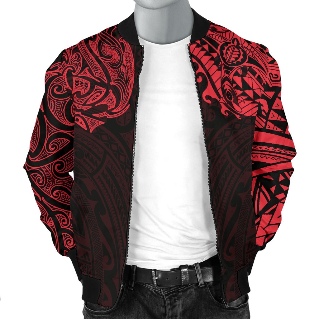 New Zealand Men's Bomber Jacket, Maori Polynesian Tattoo Red - Vibe Hoodie Shop