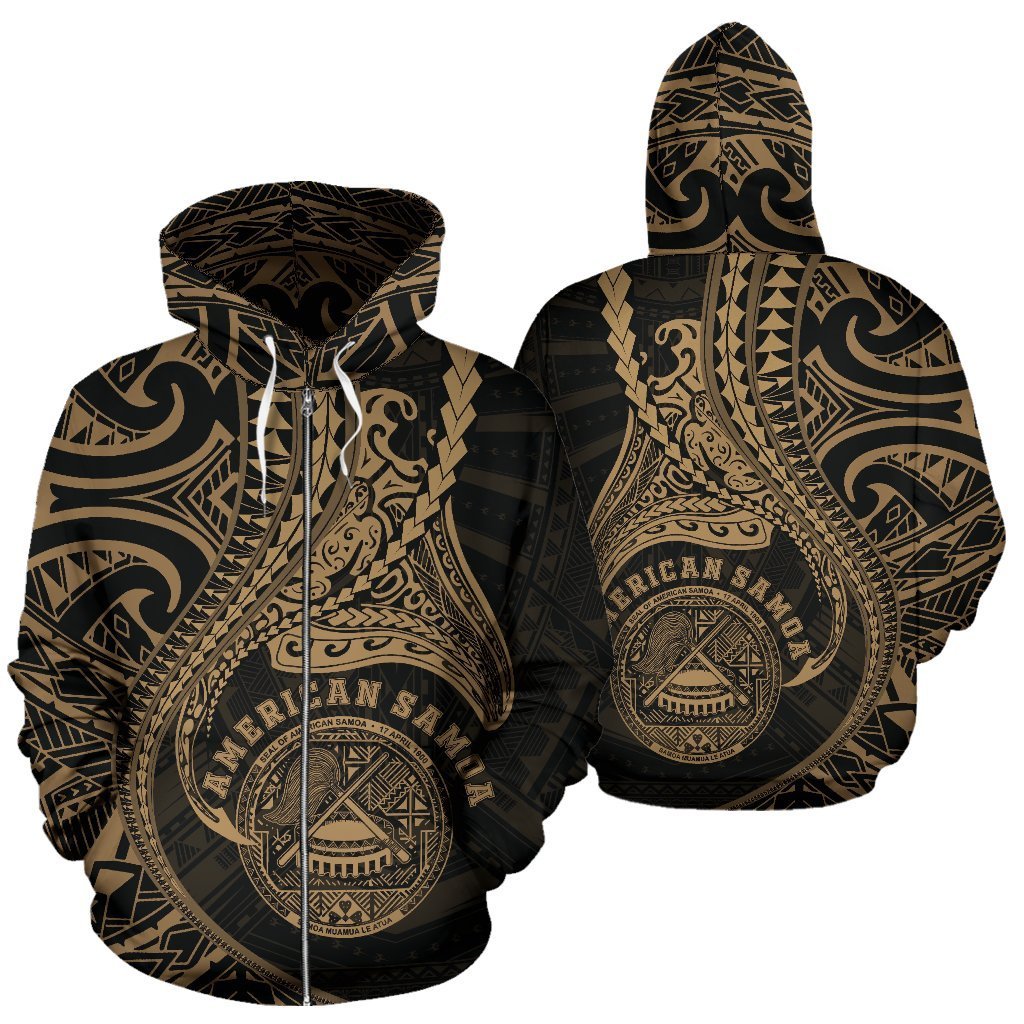 American Samoa Hoodie Kanaloa Tatau Gen As (Gold) (Zip) - Vibe Hoodie Shop