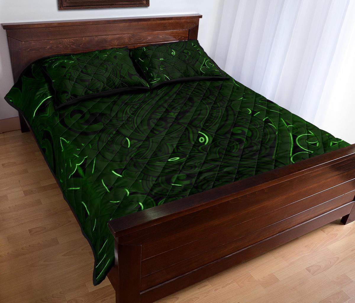 New Zealand Quilt Bed Set, Maori Gods Quilt And Pillow Cover Tumatauenga (God Of War) - Green - Vibe Hoodie Shop