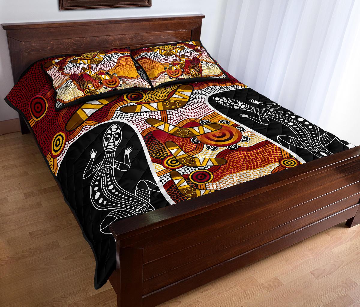 Aboriginal Quilt Cover Set, Dot Painting Lizard Boomerang Patterns - Vibe Hoodie Shop