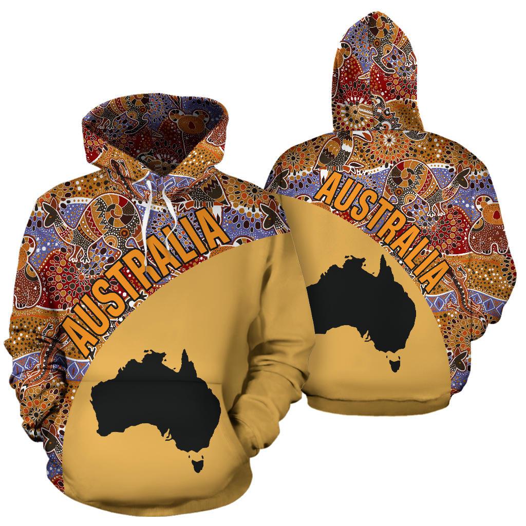 Aboriginal Hoodie, Australia Map Kangaroo Koala Crocodile Patterns - Vibe Hoodie Shop