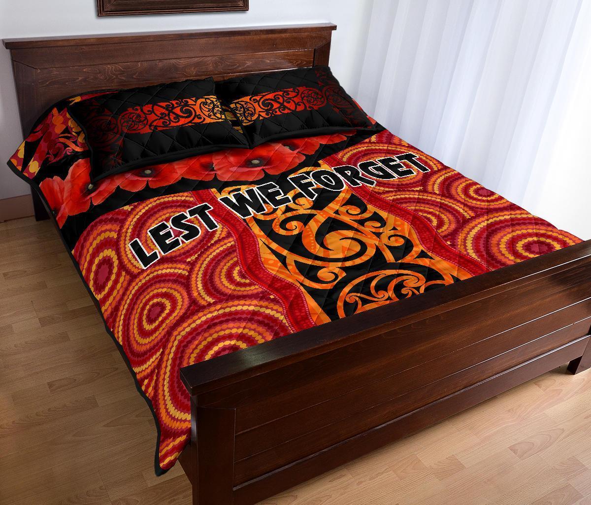 ANZAC Lest We Forget Poppy Quilt Bed Set New Zealand Maori Silver Fern - Australia Aboriginal - Vibe Hoodie Shop