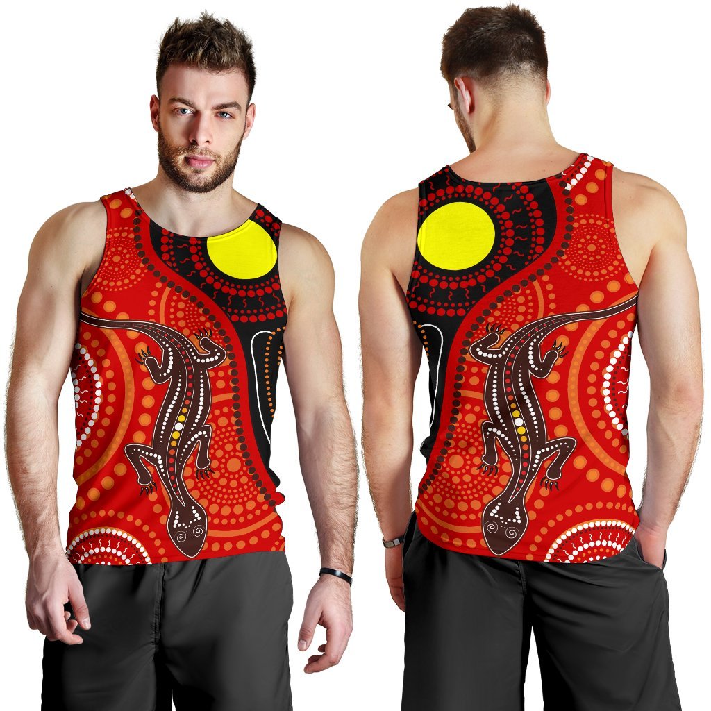 Aboriginal Men's Tank Top - Australia Lizard Dot Painting Art - Vibe Hoodie Shop