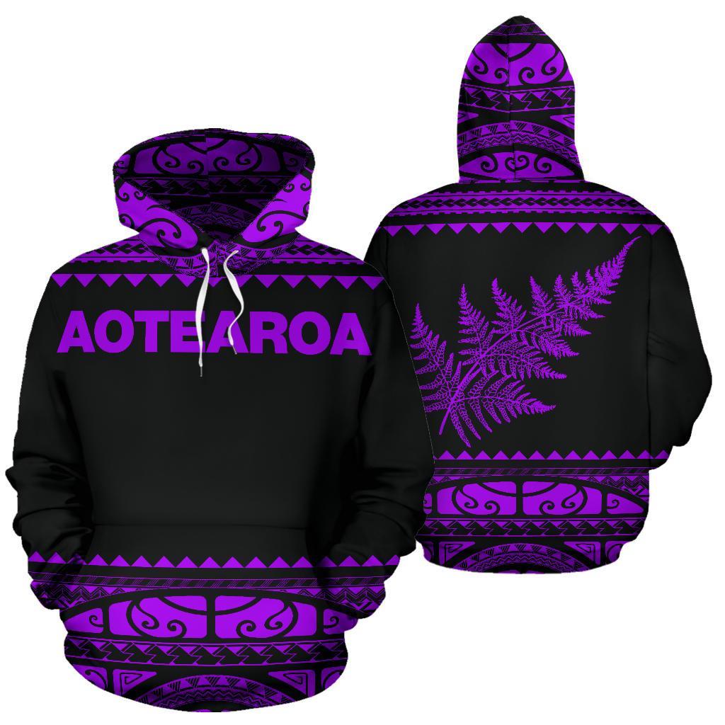 New Zealand Maori Hoodie, Aotearoa Silver Fern Pullover Hoodie - Purple - Vibe Hoodie Shop