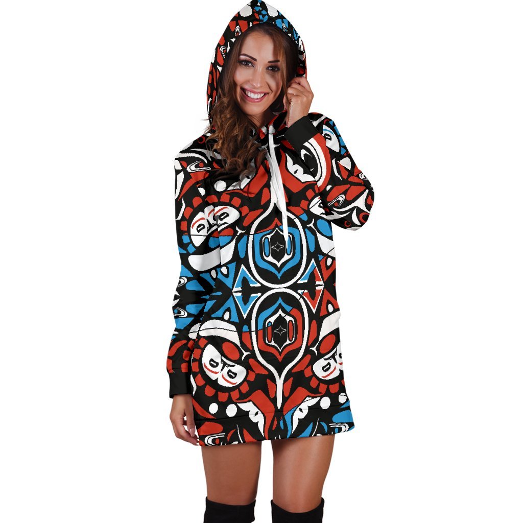 Canada Haida Pattern Hoodie Dress - Vibe Hoodie Shop