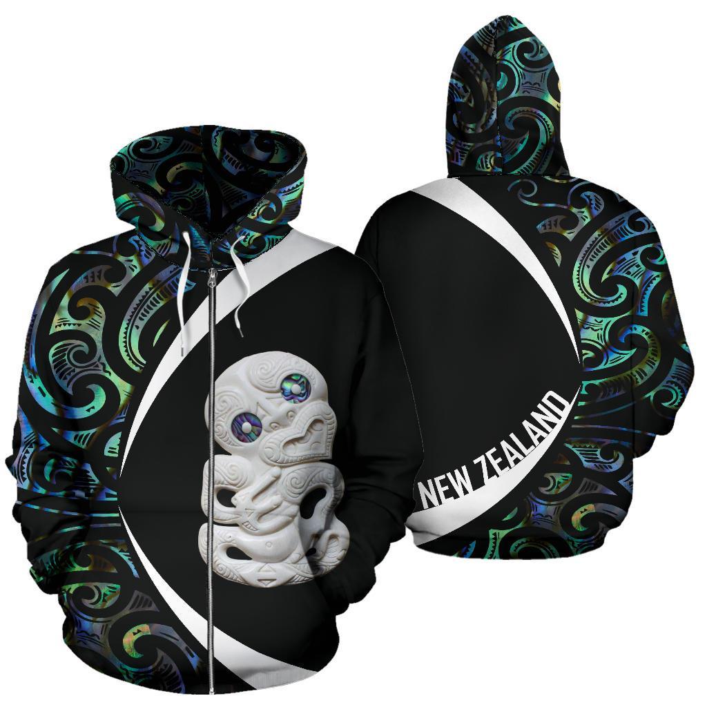 Hei Tiki New Zealand Zip Hoodie, Maori Paua Shell Full Zip Hoodie - Vibe Hoodie Shop