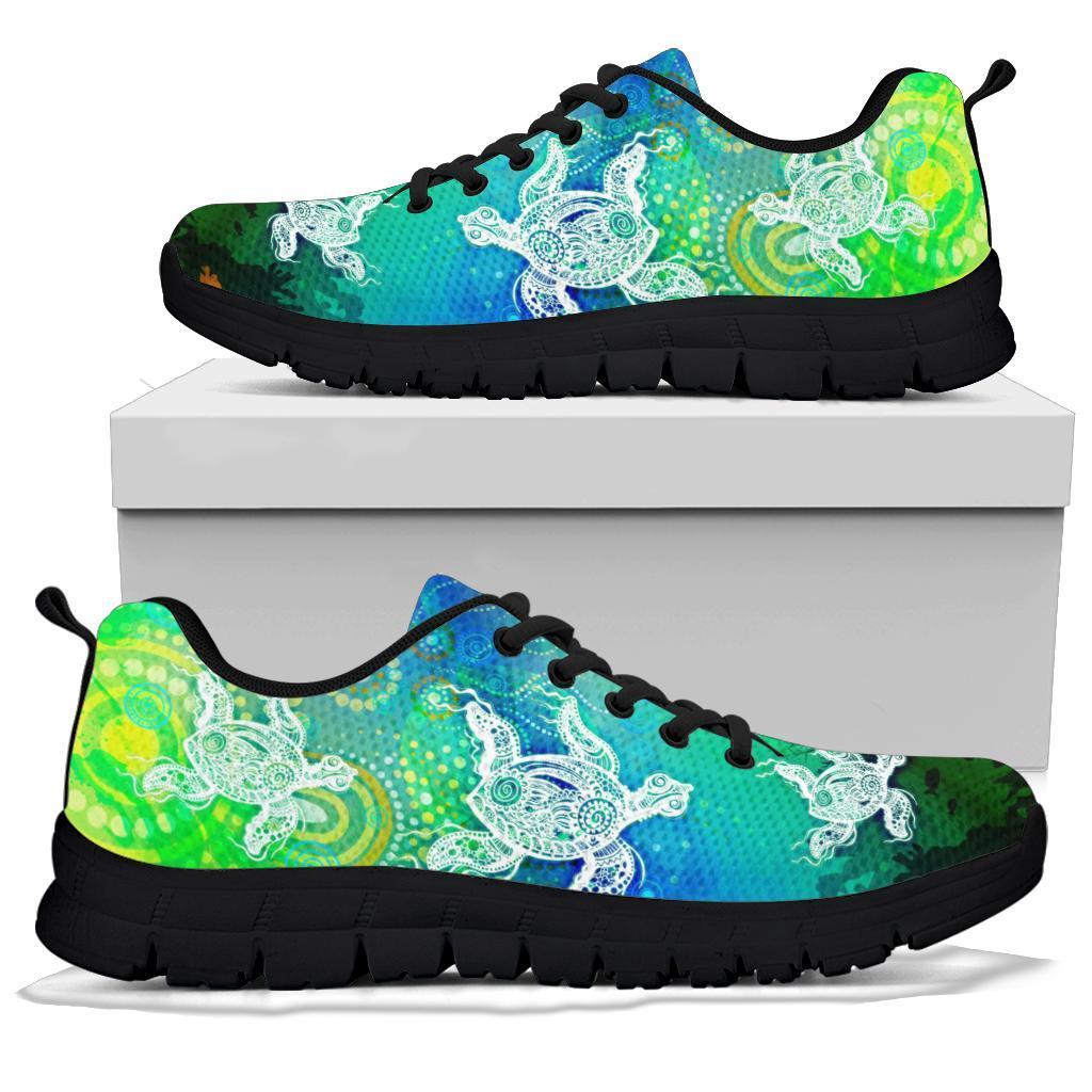 Aboriginal Sneakers - Indigenous Turtle Ocean Dot Painting Art - Vibe Hoodie Shop