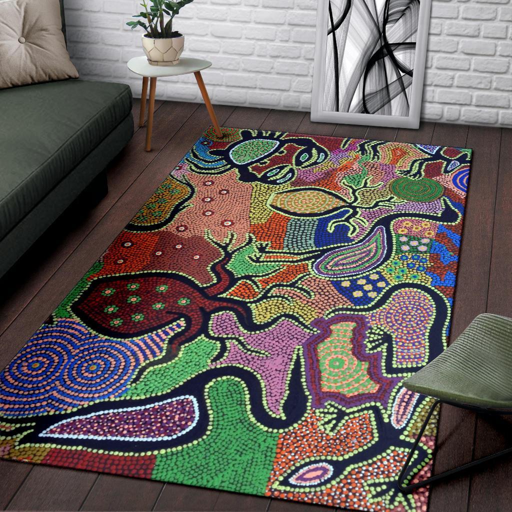 Area Rug - Aboriginal Dot Art Painting With Australia Animal - Vibe Hoodie Shop