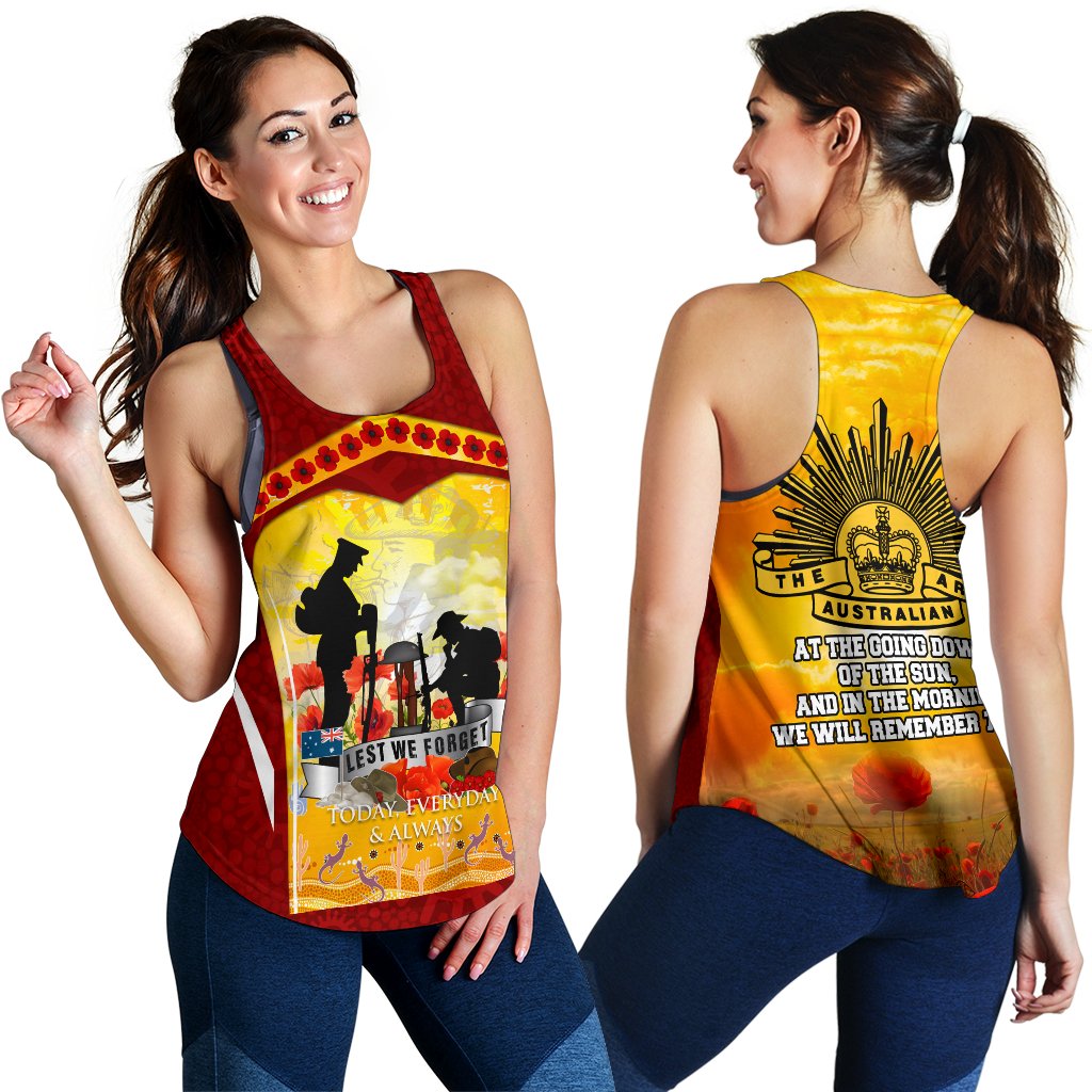 ANZAC Women's Racerback Tank - Lest We Forget Aboriginal Version - Vibe Hoodie Shop
