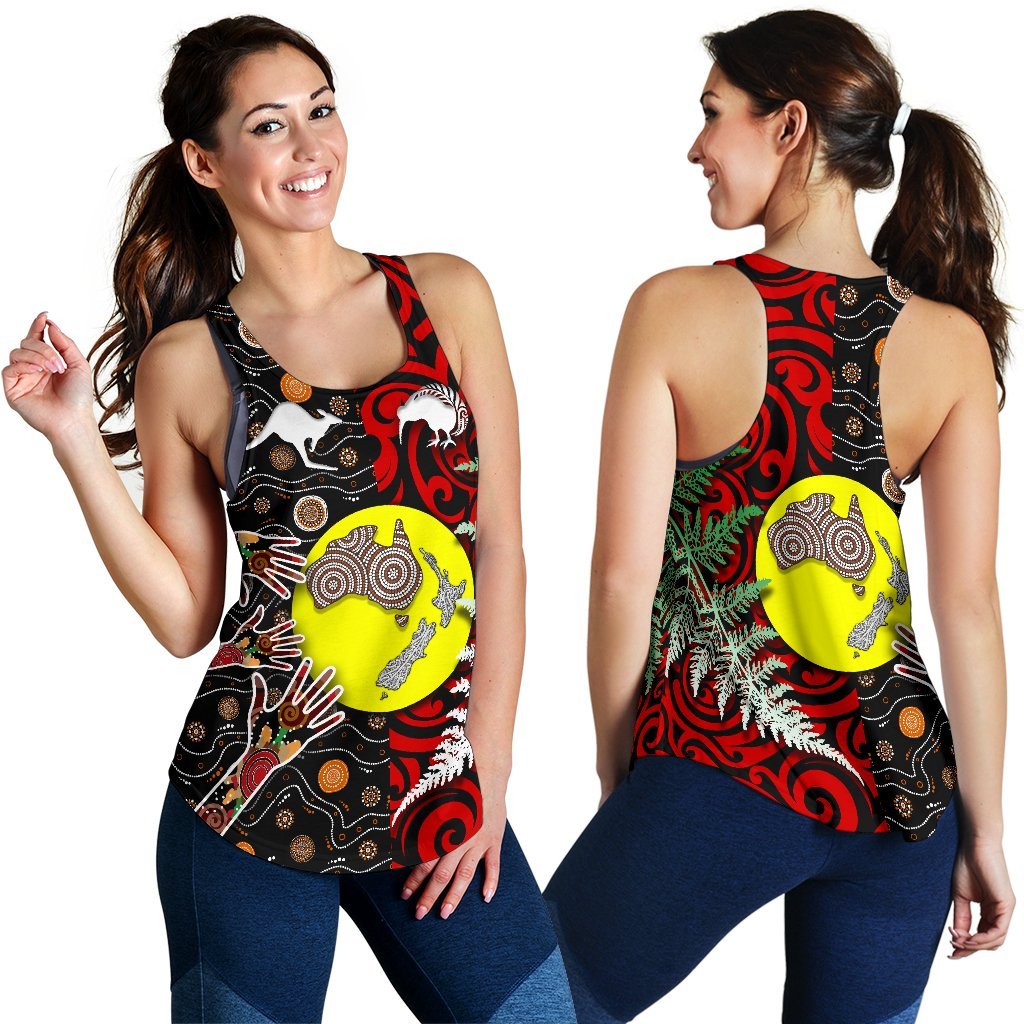 New Zealand Australia Women Racerback Tank - Maori Aboriginal - Vibe Hoodie Shop